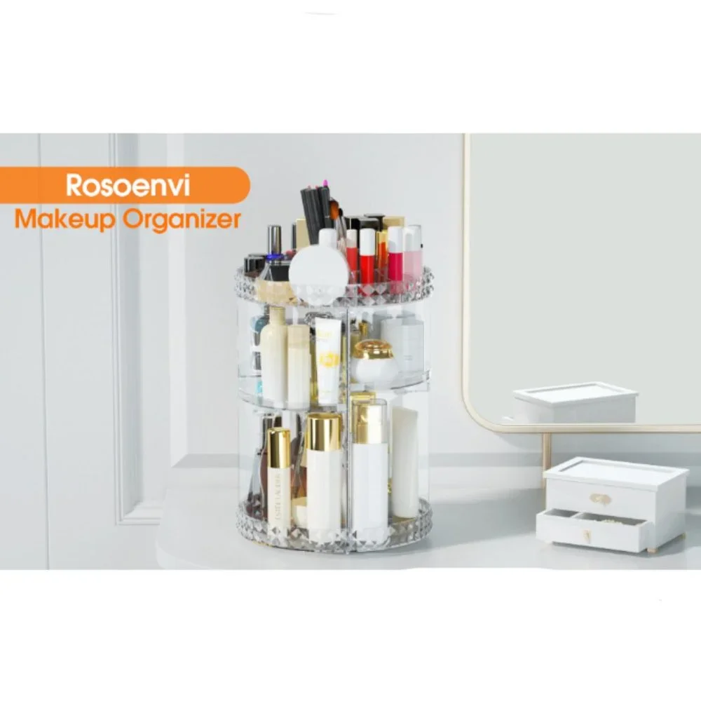 2 Tiers - 360° Turntable Makeup Organizer - Lazy Susan Cosmetics Storage